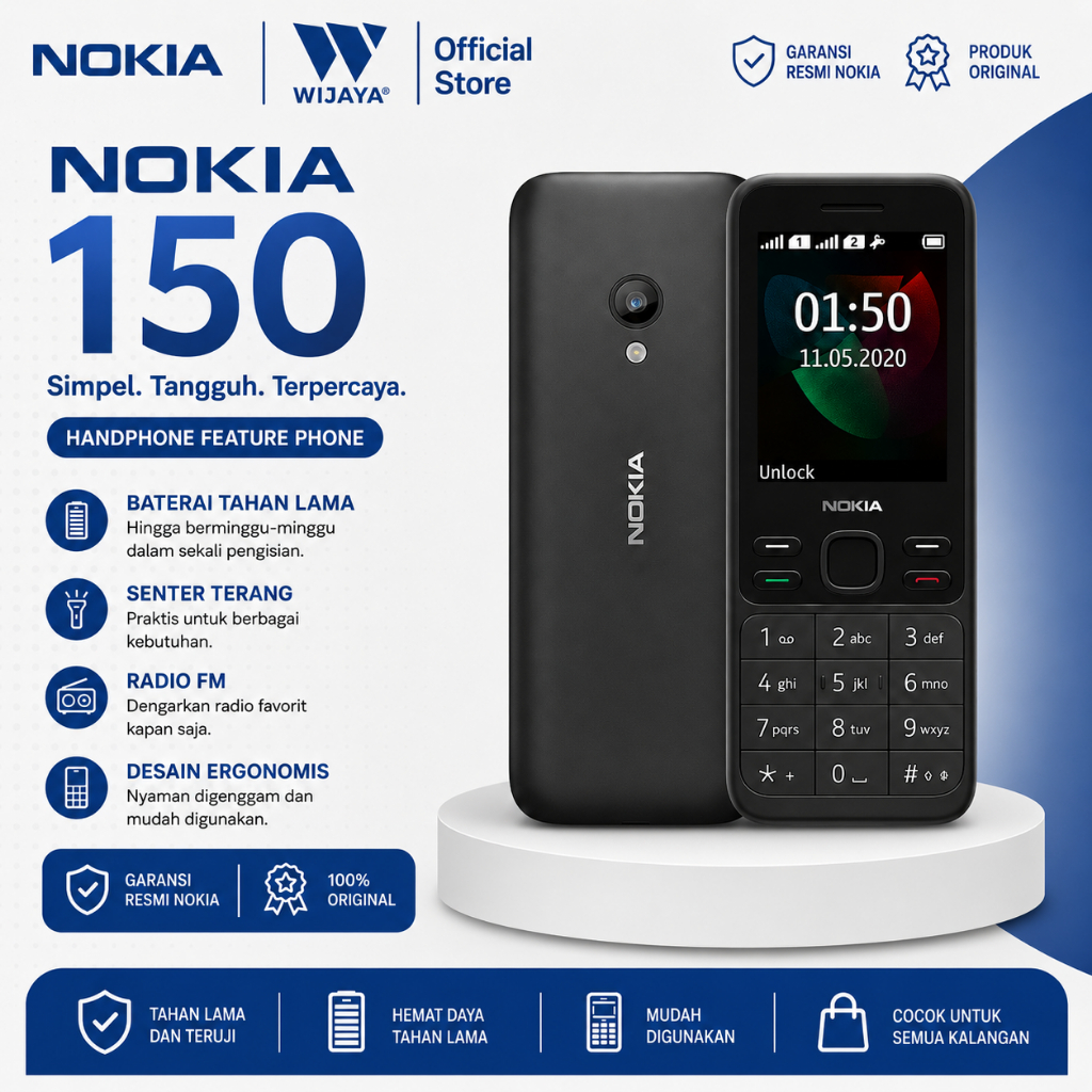 Nokia 150 Dual SIM Original | HP Jadul Nokia 150 | Feature Phone | FM Radio | Bluetooth | Baterai Aw