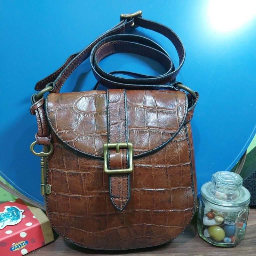 F*ssil VrV croco saddle bag