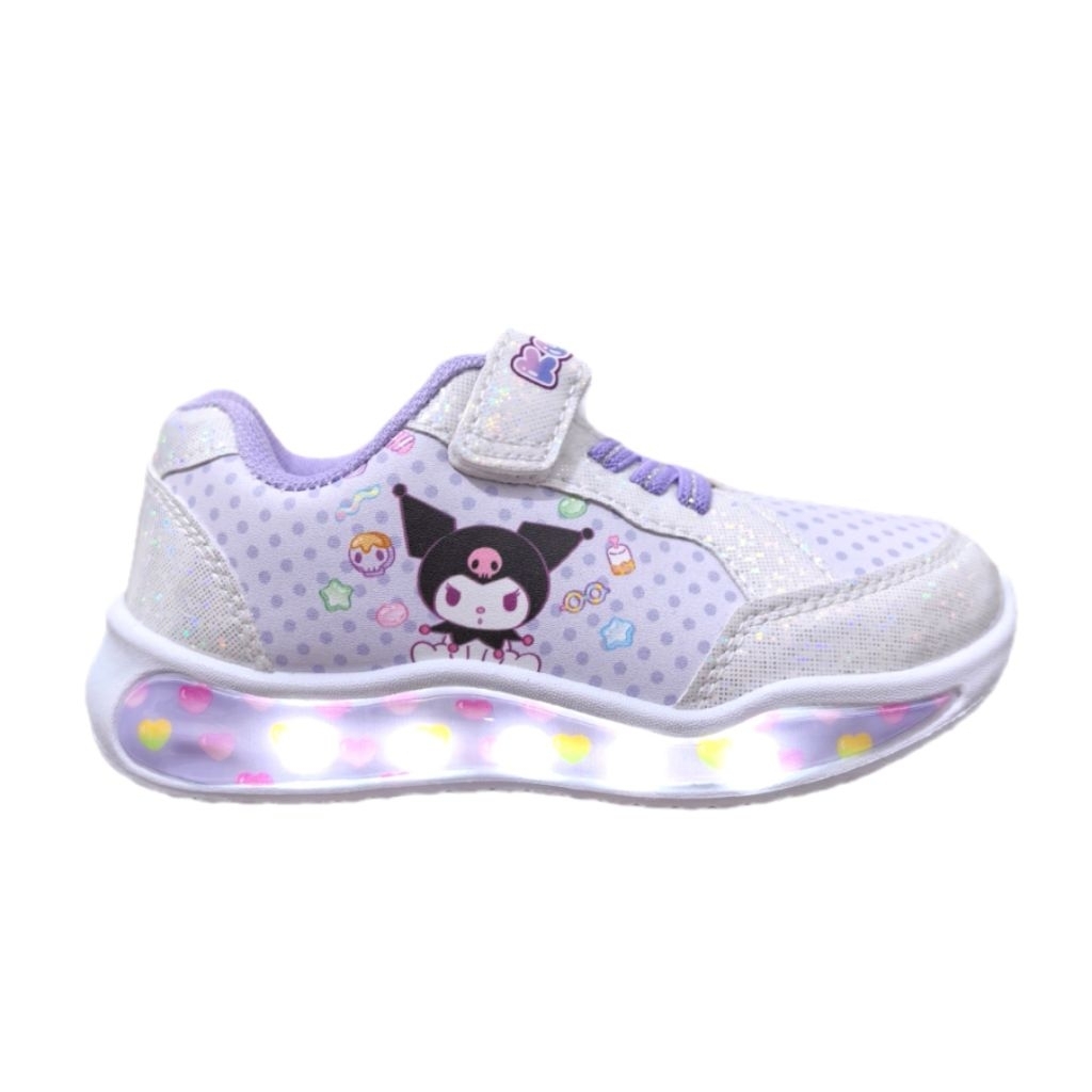 Sepatu Anak Lampu LED Sanrio Kuromi Sneaker Putih Ungu Glitter Original Lavie Stuff