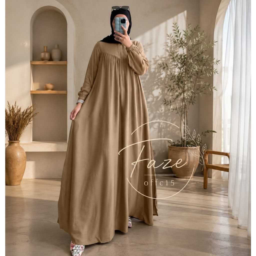 Gamis Fuji Rayon Twill Polos - Dress Gamis Fuji Bahan Rayon Twill