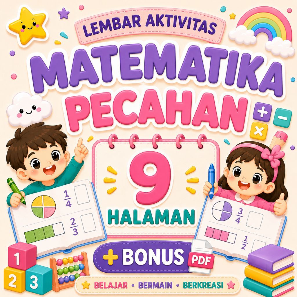9 Halaman Matematika Pecahan Soal Worksheet Anak Printable siap cetak Pdf