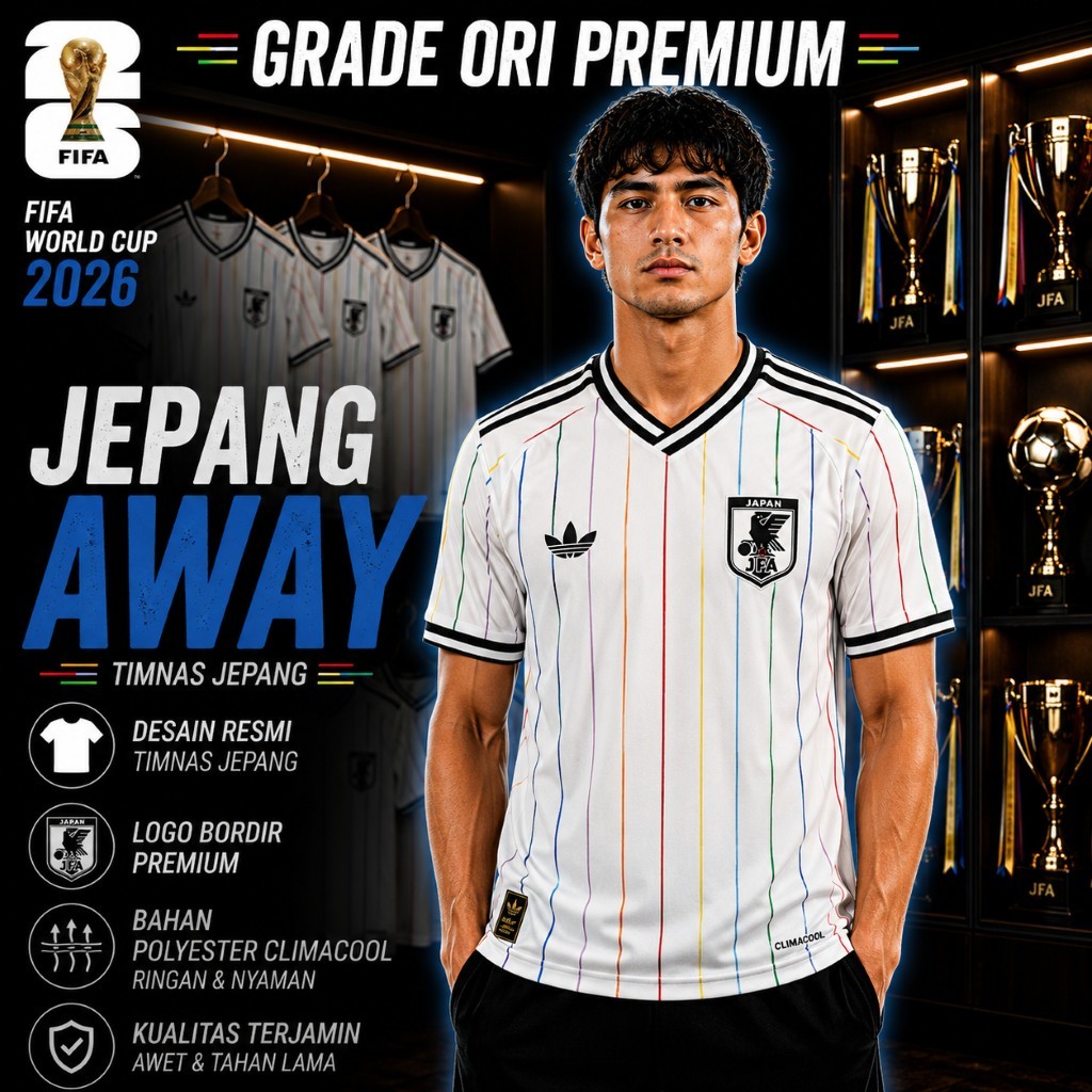 Jersey Bola Timnas Jepang Away Piala Dunia 2026 Pria Lengan Pendek