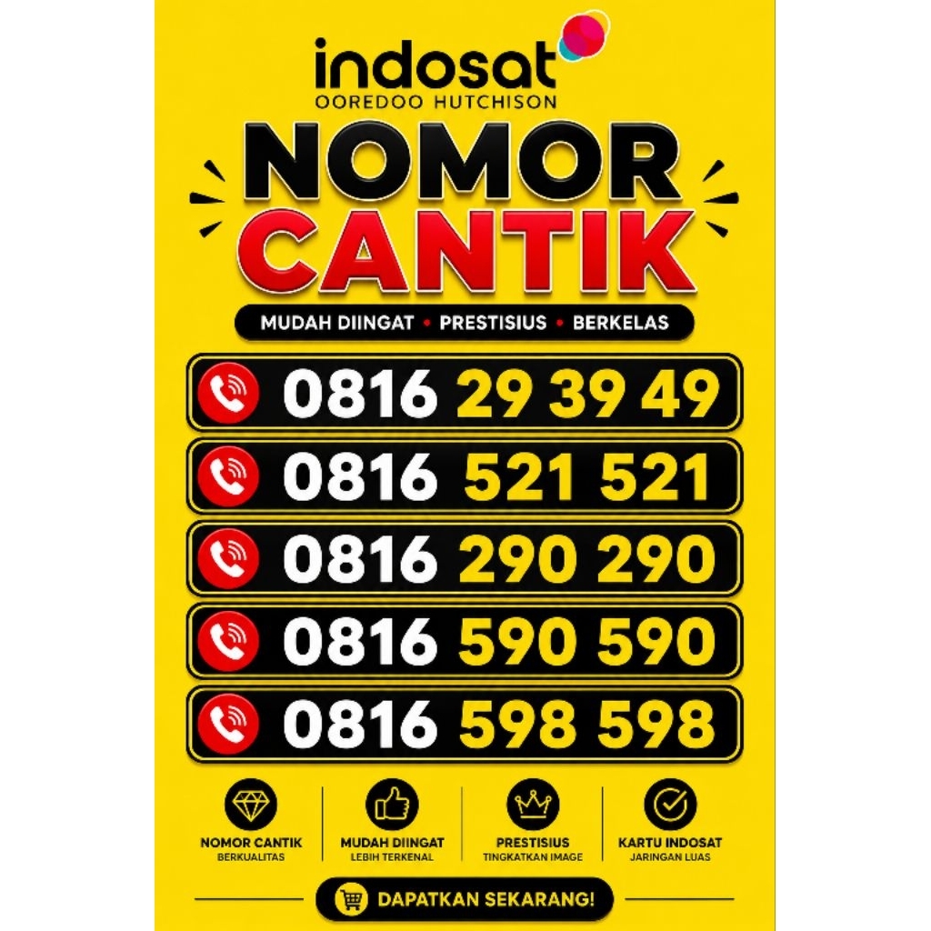 Kartu perdana nomor cantik indosat 10 digit | 0816 29 39 49 0816 521 521 0816 290 290 0816 590 590 0