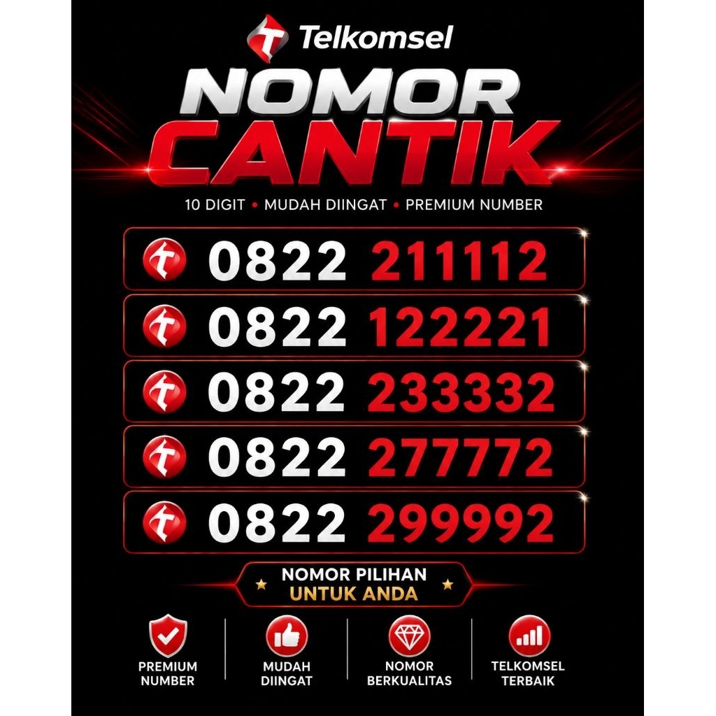 kartu perdana nomor cantik simpati 10 digit | 08 22 1111 2222 3333 7777 9999