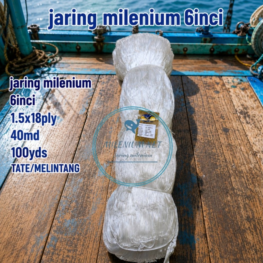 jaring milenium / jaring kakap / jaring ikan 6inci ply18 40md 100yds tate
