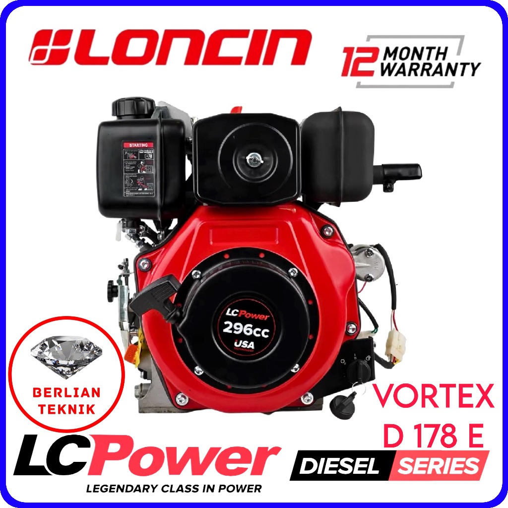 Mesin Penggerak Solar Engine Diesel Loncin LC Power Vortex D 178 E / D178E / 6 HP / 296 cc Starter