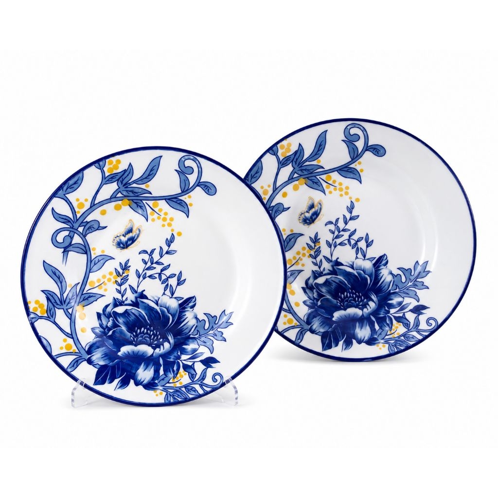 Piring Keramik Motif Bunga Biru Elegan Piring Makan Keramik Bulat Motif Floral(SMP-PRK09BB)