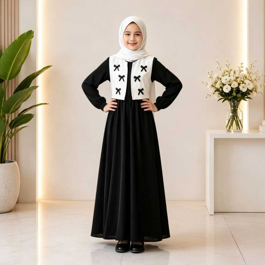 Gamis PITA Crinkle Mix Knit Motif Dress Anak Perempuan Terbaru Gamis Kids baju rompi anak Remaja
