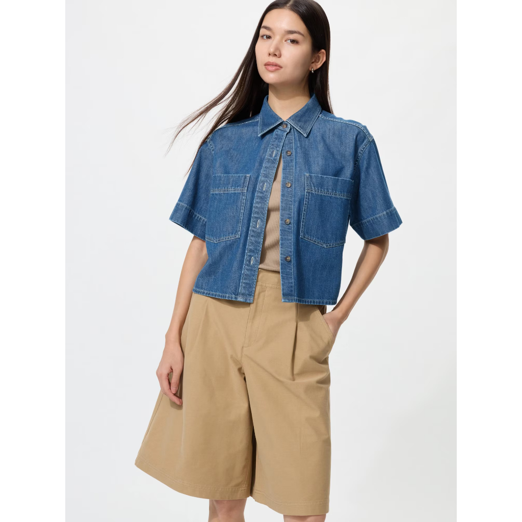 UNIQLO Denim Boxy Shirt Half Sleeve Kaos Boxy Denim Unisex