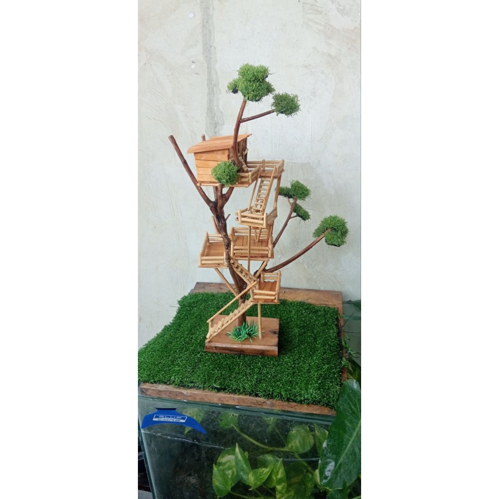 miniatur rumah pohon/mainan rumah pohon/hiasan miniatur rumah pohon/dekorasi miniatur rumah pohon