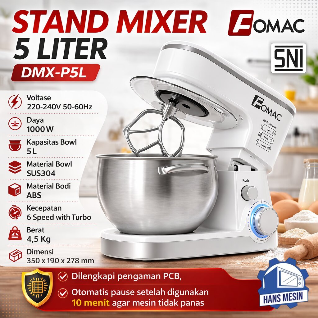 FOMAC MIXER KUE 5 LITER / STAND MIXER (FOMAC) DMX-P5L WHITE COLOR