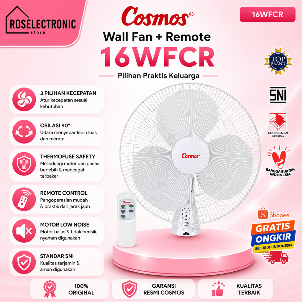 WALL FAN + REMOTE COSMOS  16WFCR 16inch Original Bergaransi Termurah/16 WFCR/16-WFCR/16-WFCR/16 WFCR