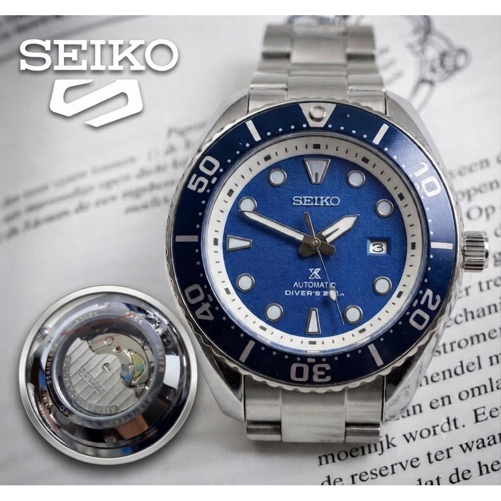 [Ready] SEIKO - Jam Tangan Pria New Seiko Diver's200 Automatic Sweep Baterai 4,5cm Rantai Stainless 