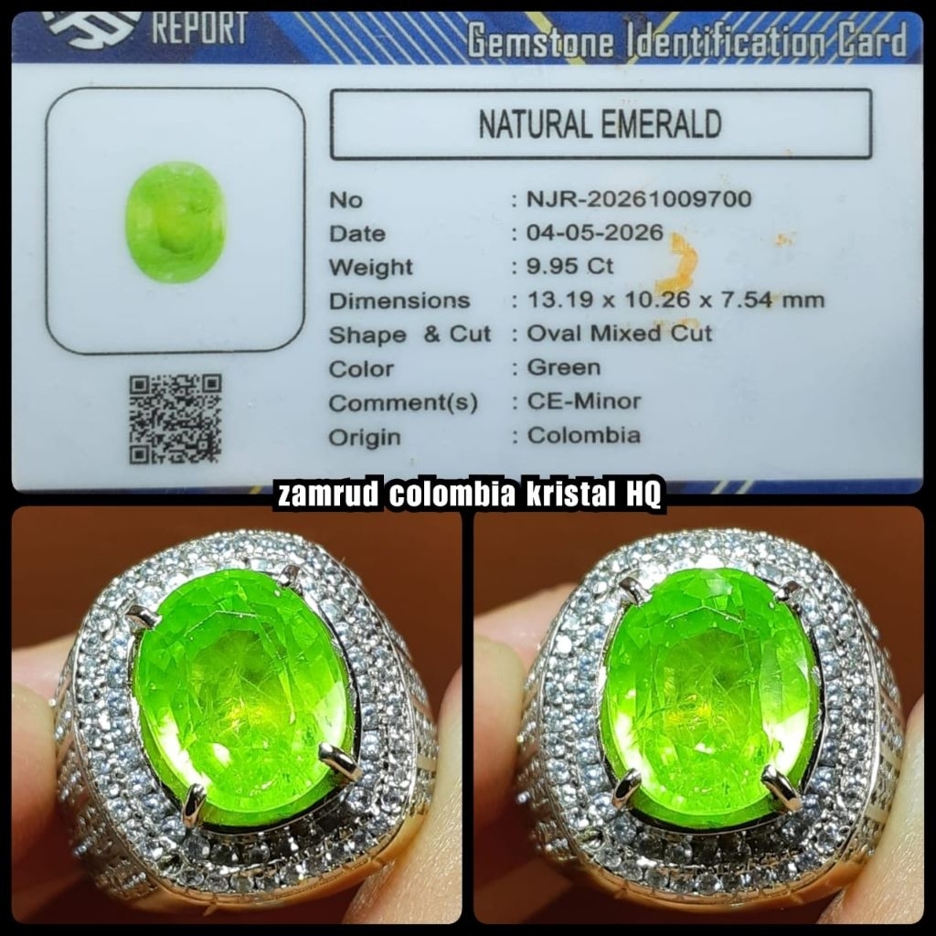 original batu Jamrud Colombia kristal + memo lab