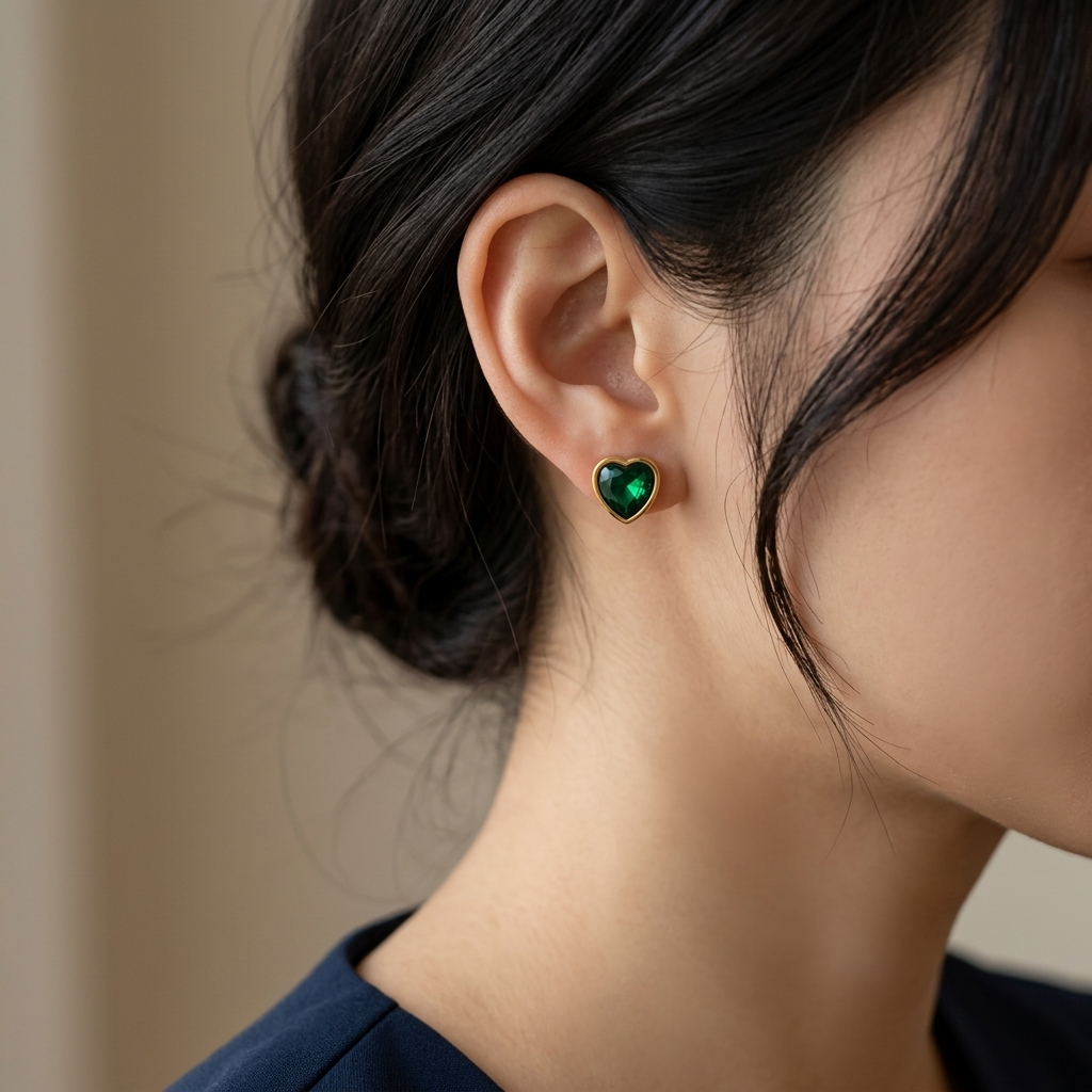 Anting Titanium Hati Hijau Naura Anting Gold Daily