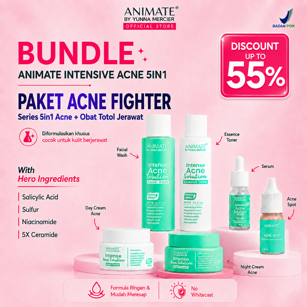 PAKET ACNE FIGHTER (Animate Intense Acne Solution Series 5in1 Tanpa Pouch + Animate Acne Spot)
