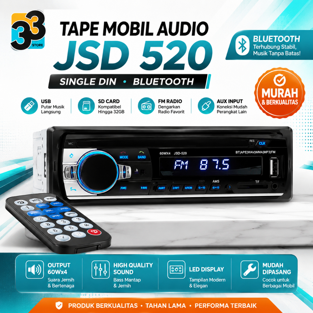 TIP MOBIL - TAPE MOBIL AUDIO SINGLE DIN JSD 520 BISA COD - TAPE MOBIL MURAH SUDAH BLUETOOTH