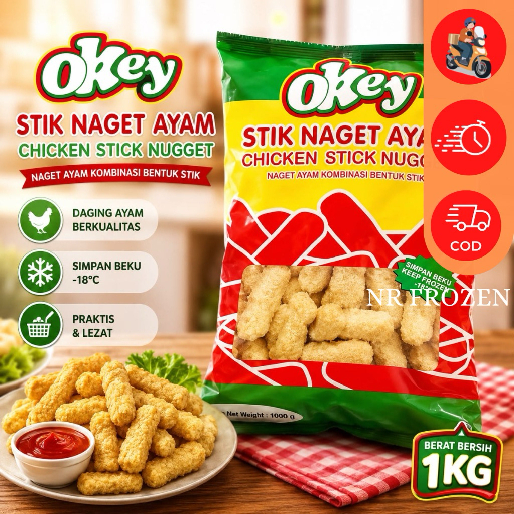 Okey Chicken Stick Nugget Frozen 1 Kg | Stik Naget Ayam Halal | Siap Goreng Praktis N1147