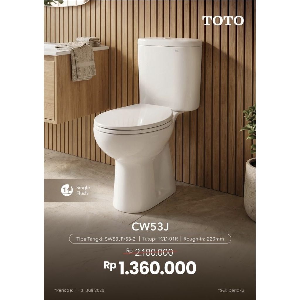 Closet Duduk Toto CW53J / Closet Toto CW 53 J / Closet Duduk Toilet Toto CW 53 J