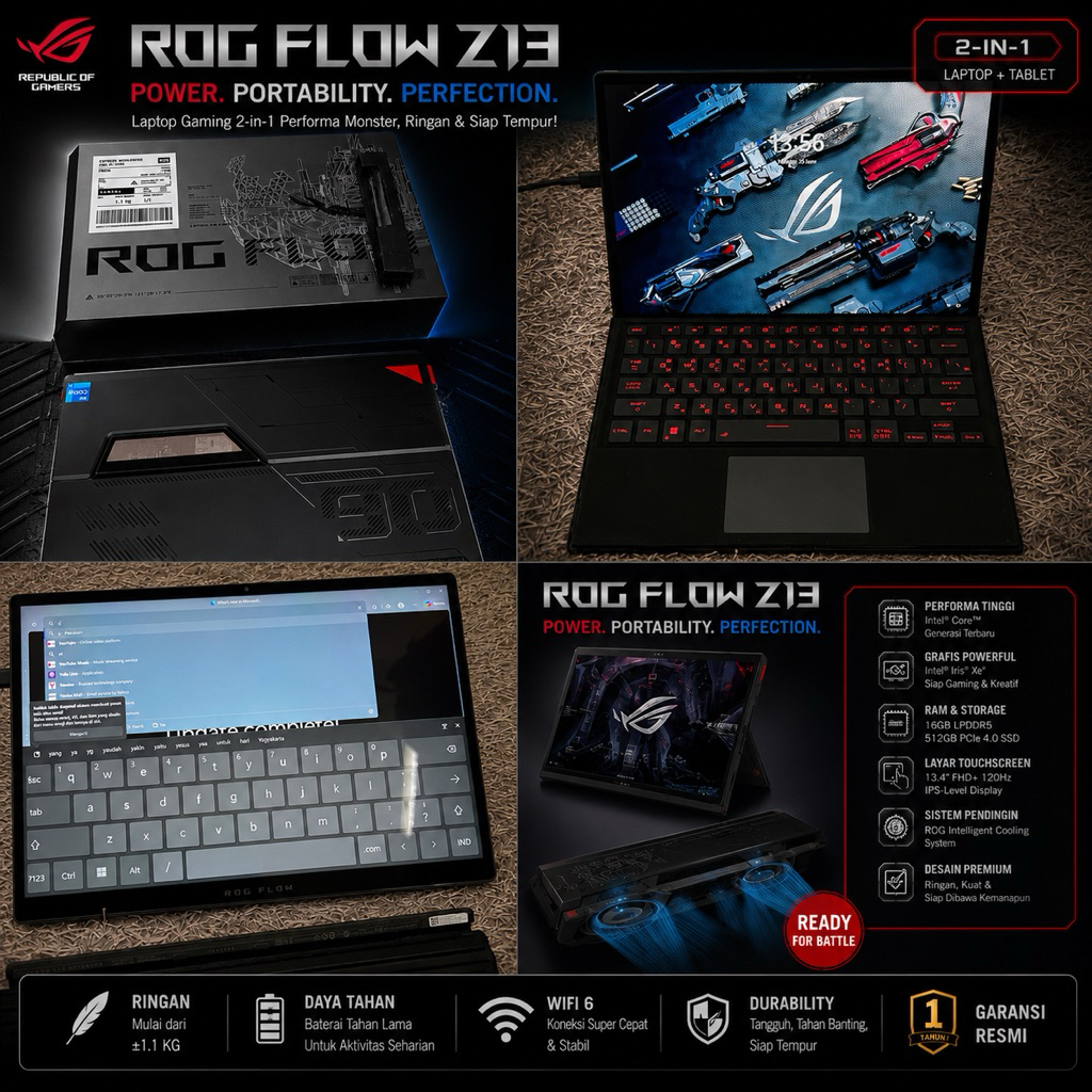 LAPTOP GAMING ROG FLOW Z13 Bonus mouse ROG+ssd Second/Bekas
