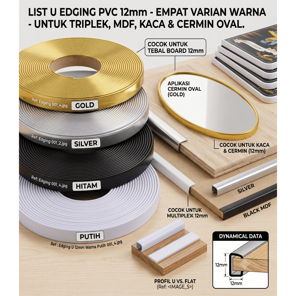 Liss Karet PVC Edging U 12mm Photoblock 12mm 1Rol 50Meter PVC U Kaca Cermin Standing Mirror Dekorasi