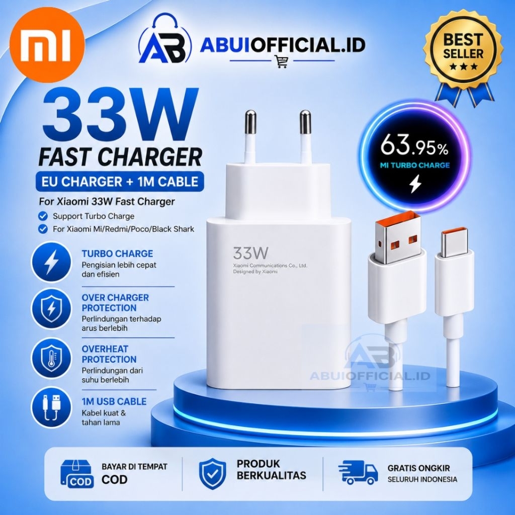 Charger Xiaomi Type C 33W Turbo Charger Fast Charging Original 100%