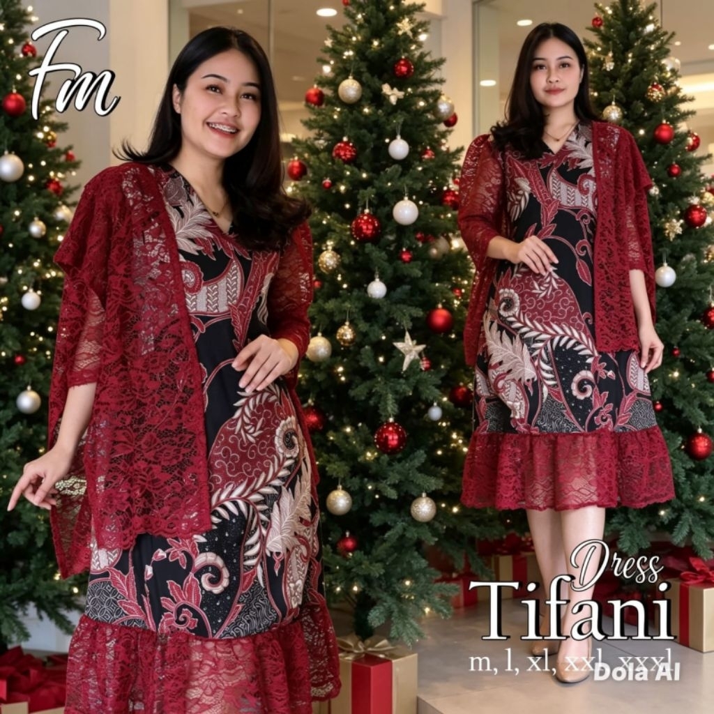Tifani Dress Brokat Kombinasi batik silky Dress pesta Natal
