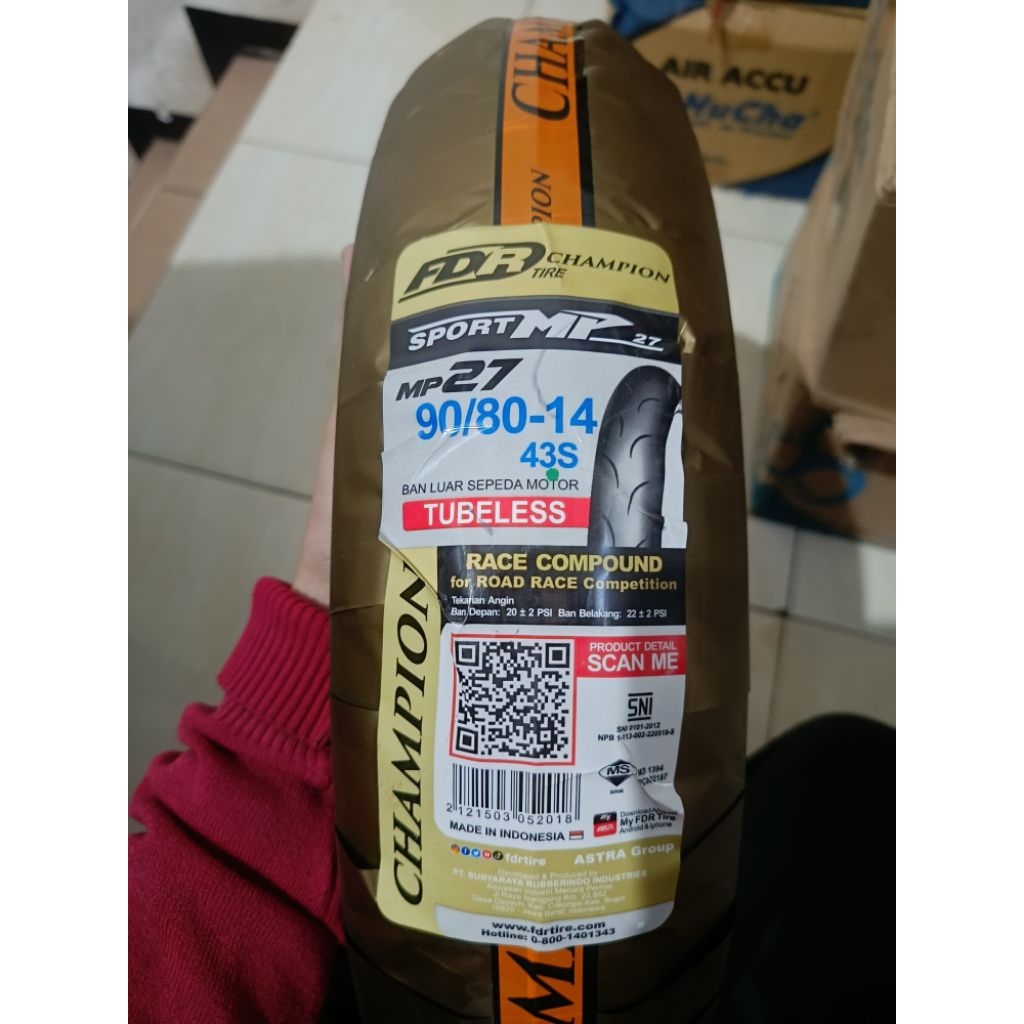 Ban luar FDR Sport MP 27 ring 14 ukuran 90/80-14 Ban MP 27 ring 14 MP27 90 80 ring 14