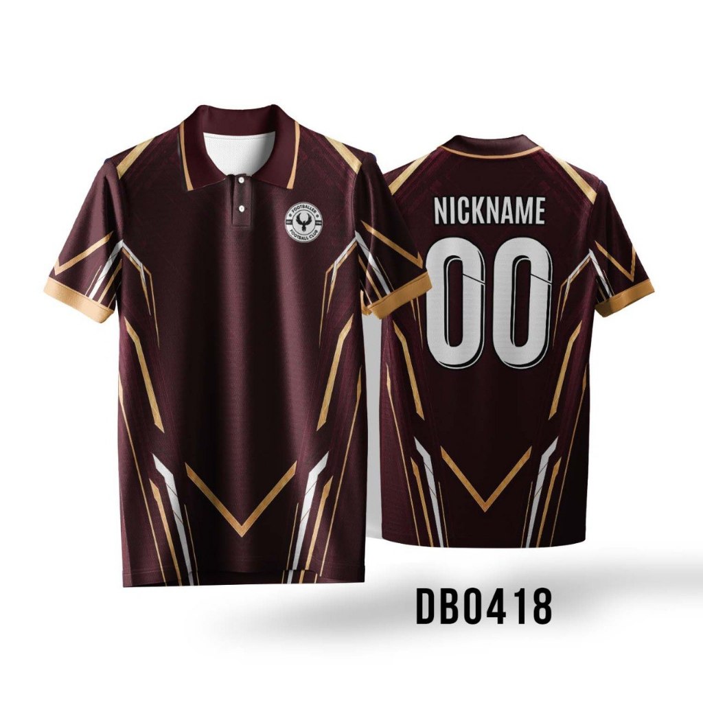 Jersey Polo Custom Sepak Bola / Futsal Maroon Gold Kaos Kerah Printing