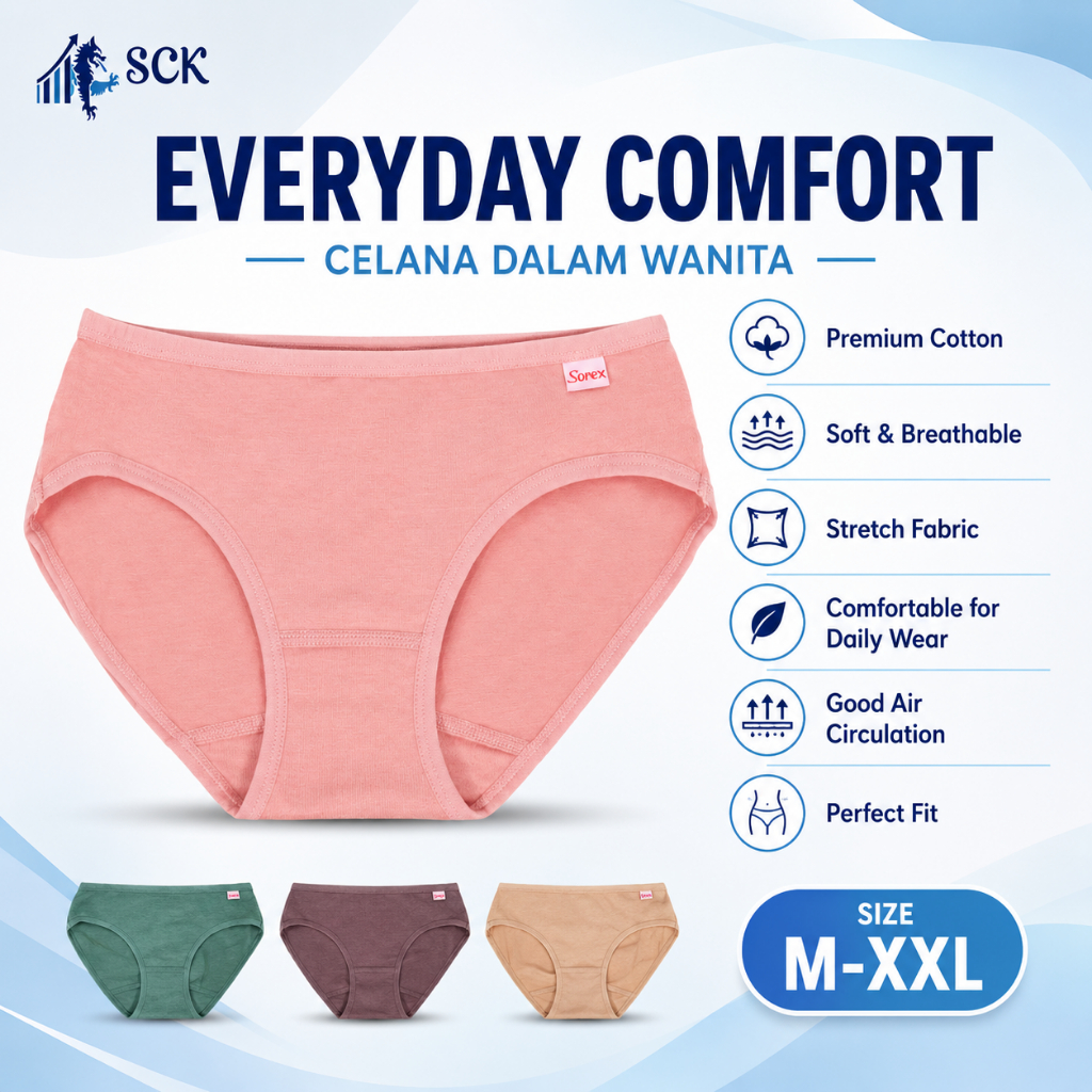 CD Wanita SOREX 1227 Bahan Katun Halus / Celana Dalam MODEL MID WAIST M-XXL / Pakaian Dalam Cewek / 
