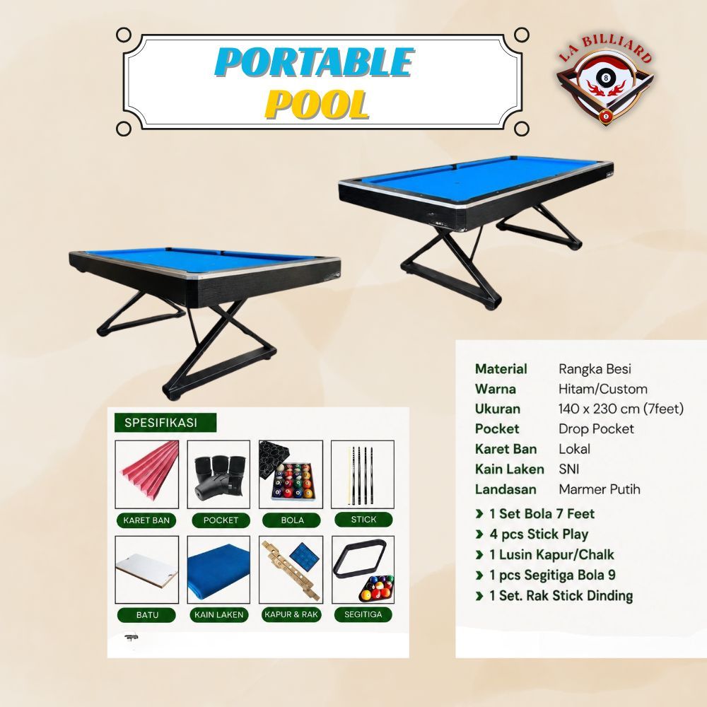 MEJA BILLIARD 7FT PORTABLE MEJA LIPAT