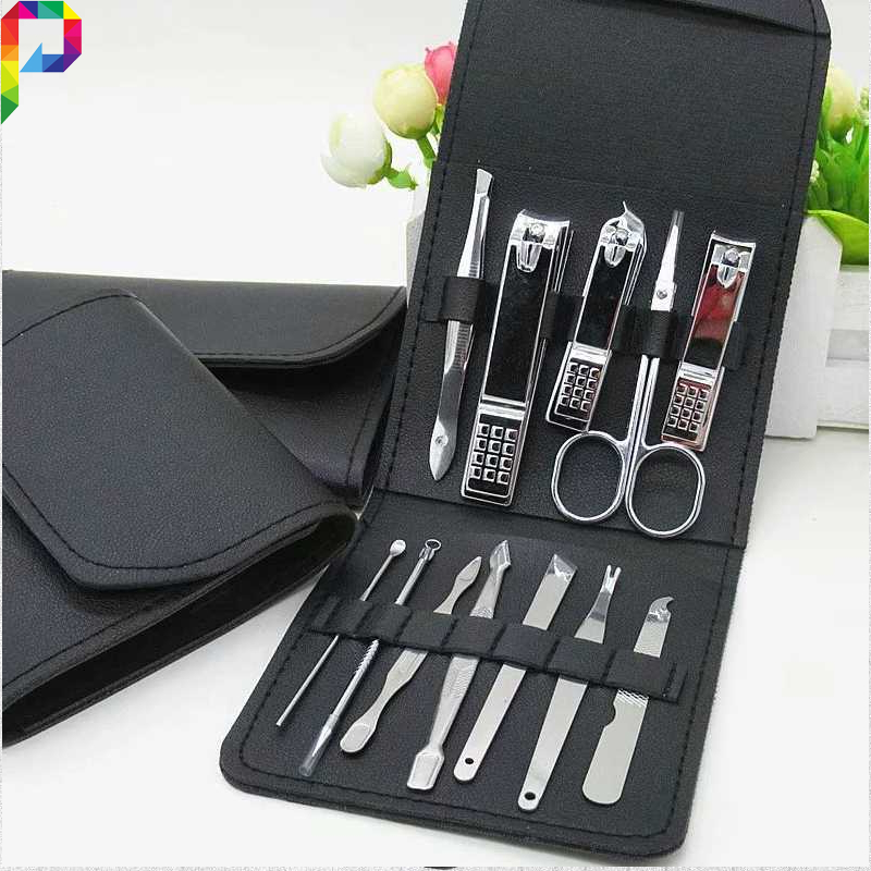 Set Gunting Potong Alat Perawatan Kuku Manicure Pedicure Nail Art 12 Pcs Dengan Dompet
