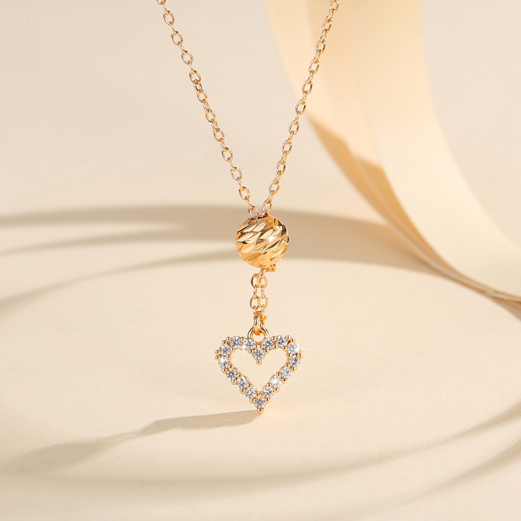 Lanme Jewelry Kalung Hati Manik Bulat Kristal Titanium Anti Karat Imut Elegan LM837