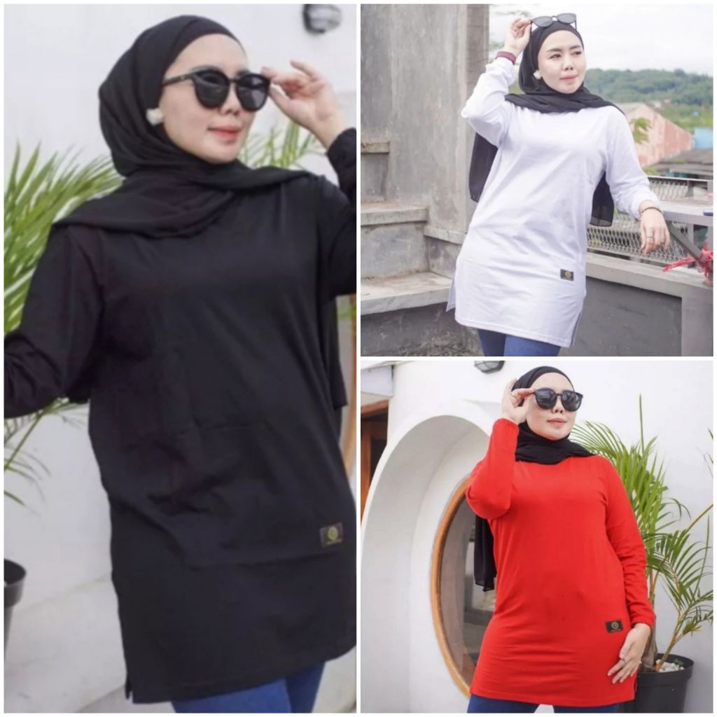 KAOS WANITA SEMI TUNIK RIB KARET POLOS BELAH SAMPING//DINARRY FST//BUKAN ZOLAQU//TERBARU//BISA COD//