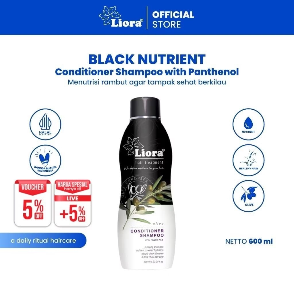 LIORA Natural Shampo Black Nutrient 600 ML | shampoo Mengurangi Rontok