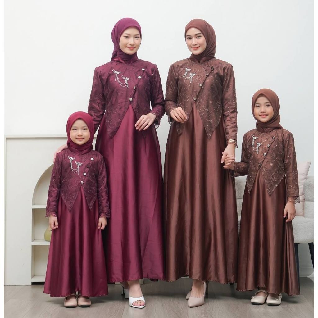 (ADA JUMBO dan ANAK) Baju Gamis Brukat Ibu dan Anak Modern Gamis Kondangan Kekinian Dress Baju Pesta