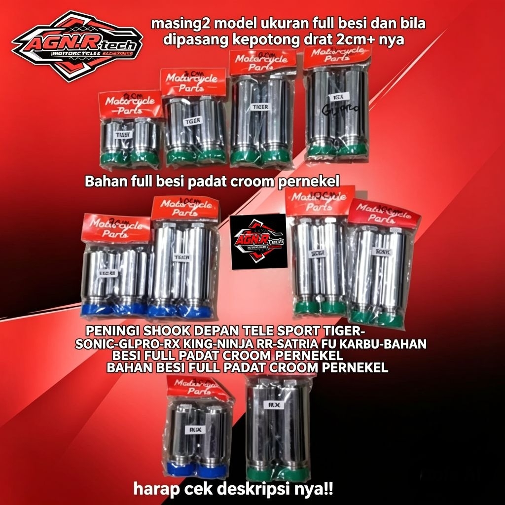 PENINGGI SHOCK DEPAN TELE SPORT TIGER- SONIC-GLPRO-RX KING-NINJA RR-SATRIA FU KARBU-BAHAN BESI FULL 