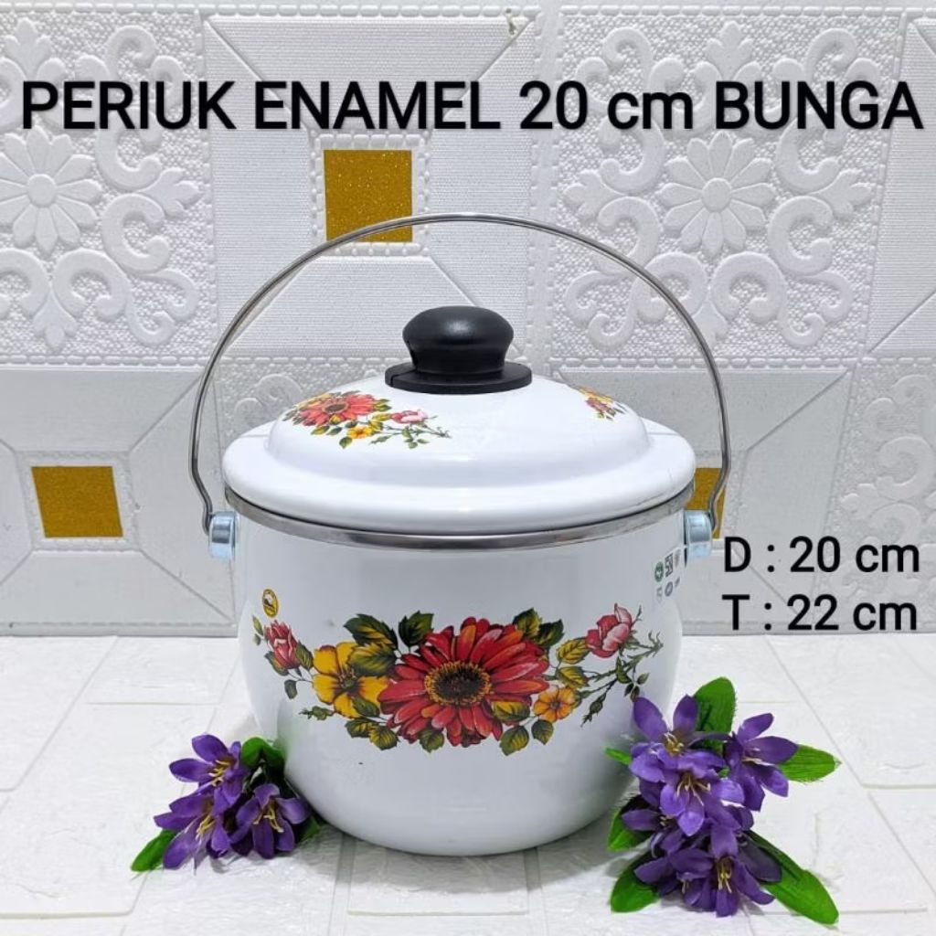 Set Enamel Bunga (Periuk+Panci susun 3 tutup kaca)