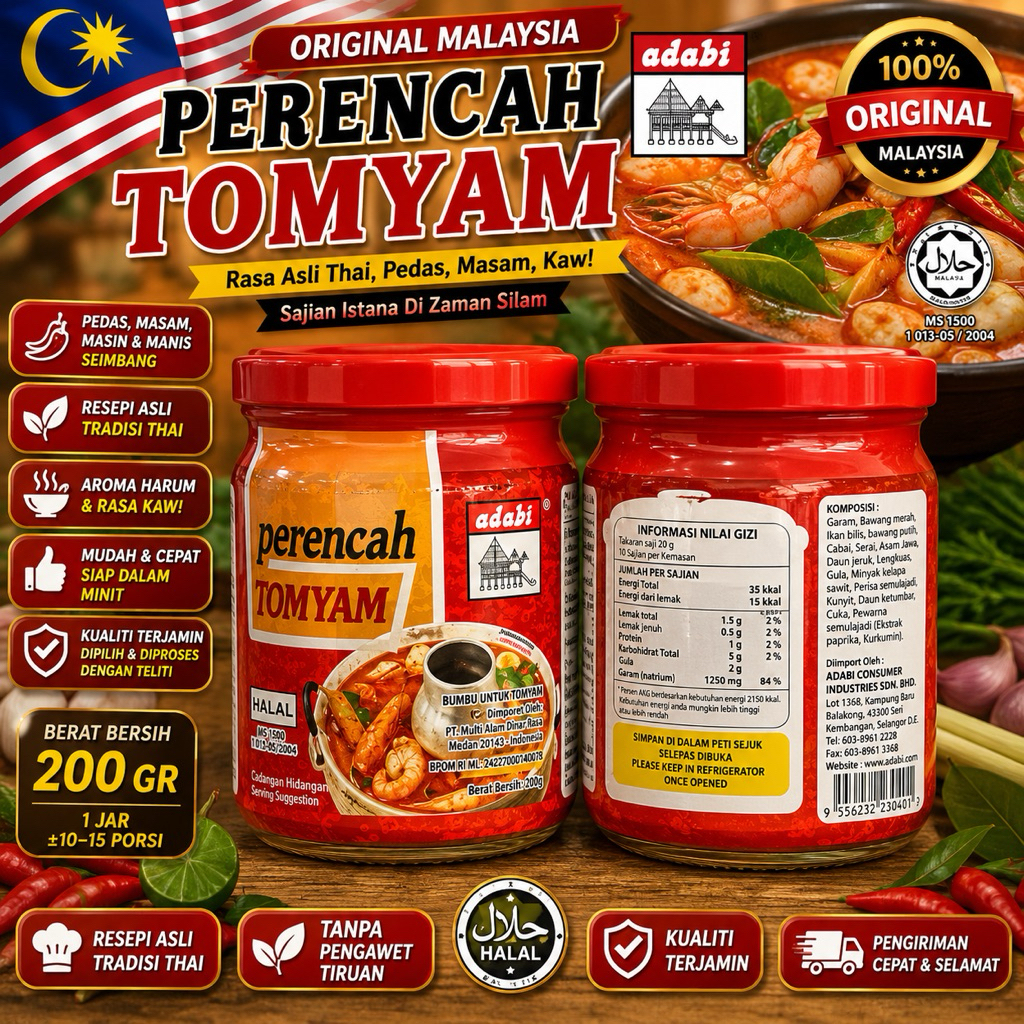 PERENCAH TOMYAM ADABI 200 Gr / BUMBU TOMYAM MALAYSIA / TOMYAM ADABI - BUMBU TOMYAM LEMAK - TOMYAM TH