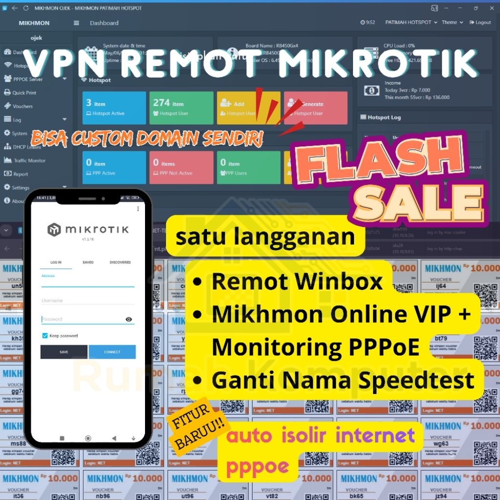 VPN Remot - Winbox - Mikhmon Online VIP + Monitoring PPPoE - Speedtest
