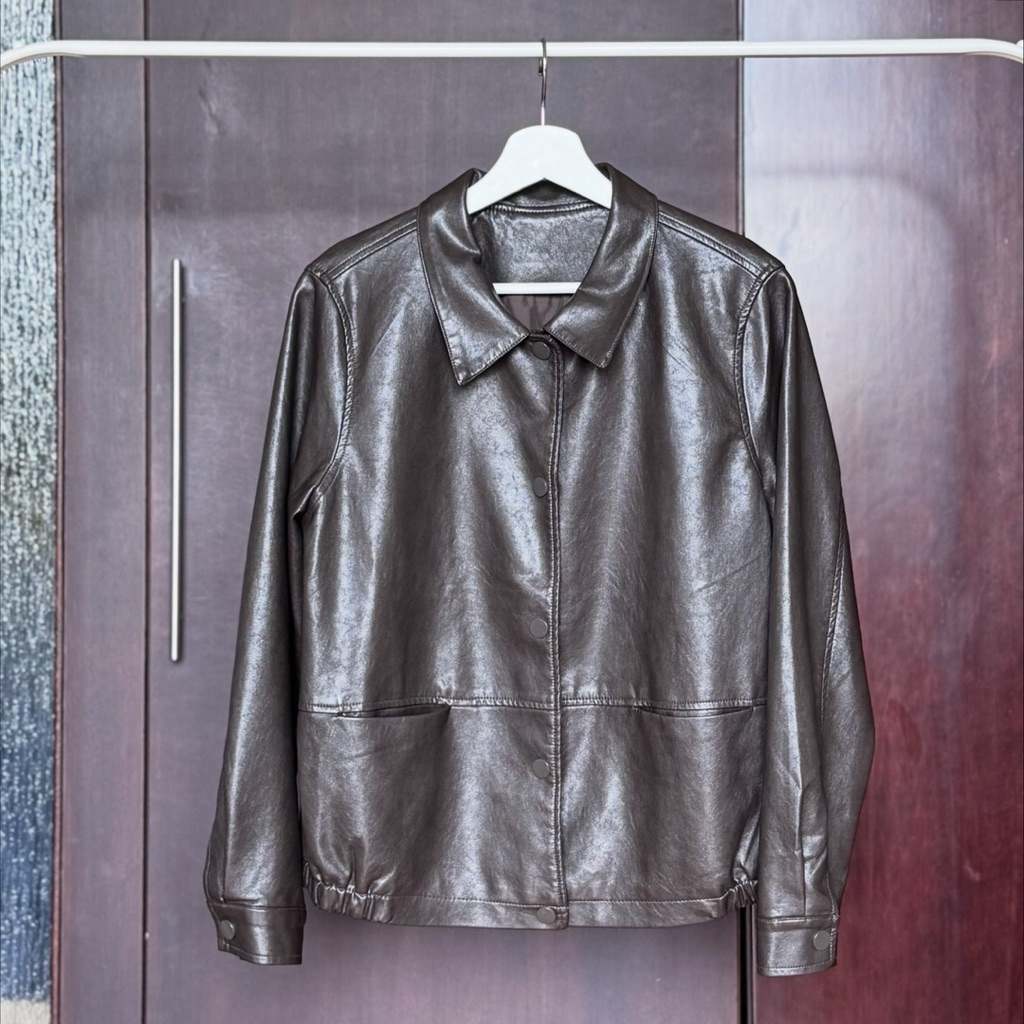 Faux Leather Jacket in Dark Brown