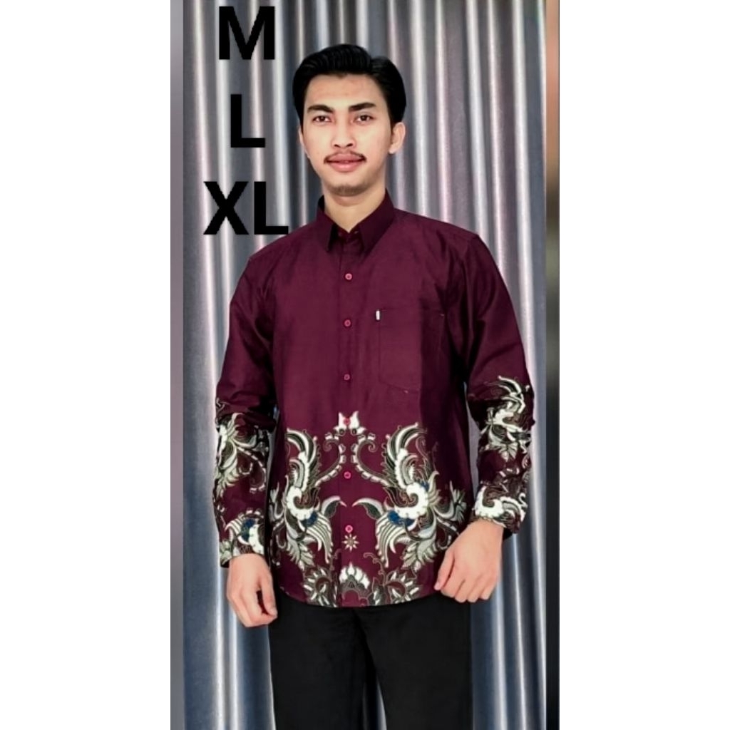 Baju Batik Pria Lengan Panjang ERKAPE Motif Klasik Modern – Batik Premium Warna Maroon & Navy