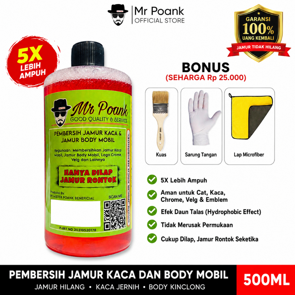 Mr Poank Pembersih Jamur Kaca Mobil Motor 500ml Terlaris official store paling Ampuh no 1 terbaik