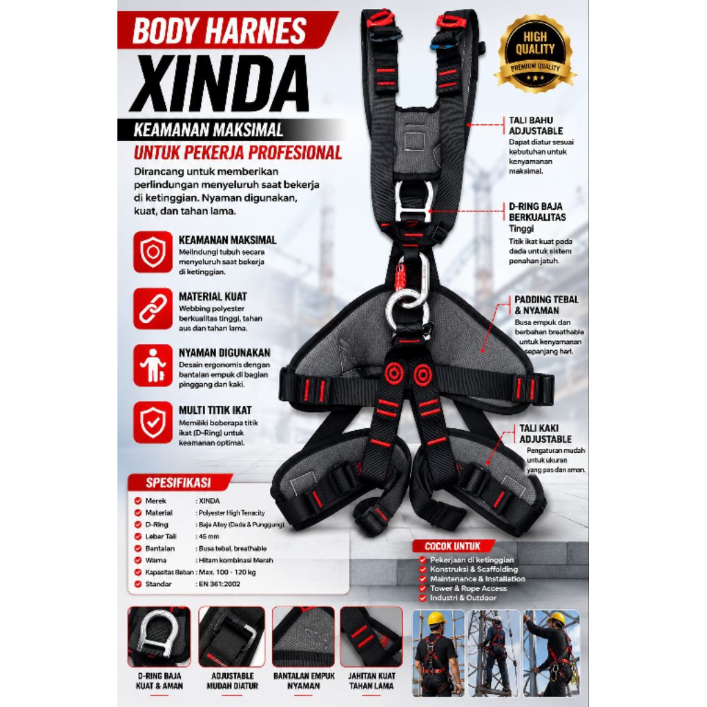 Xinda Full Body Harness Type H-A9550 / Full Body Harness Xinda Ready Stok