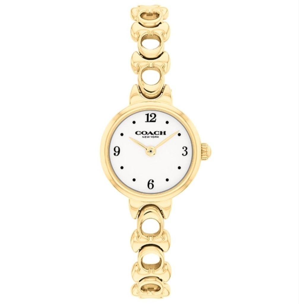 Jam Tangan Coach 14504650 Rantai Gold Dasar Putih Wanita Original
