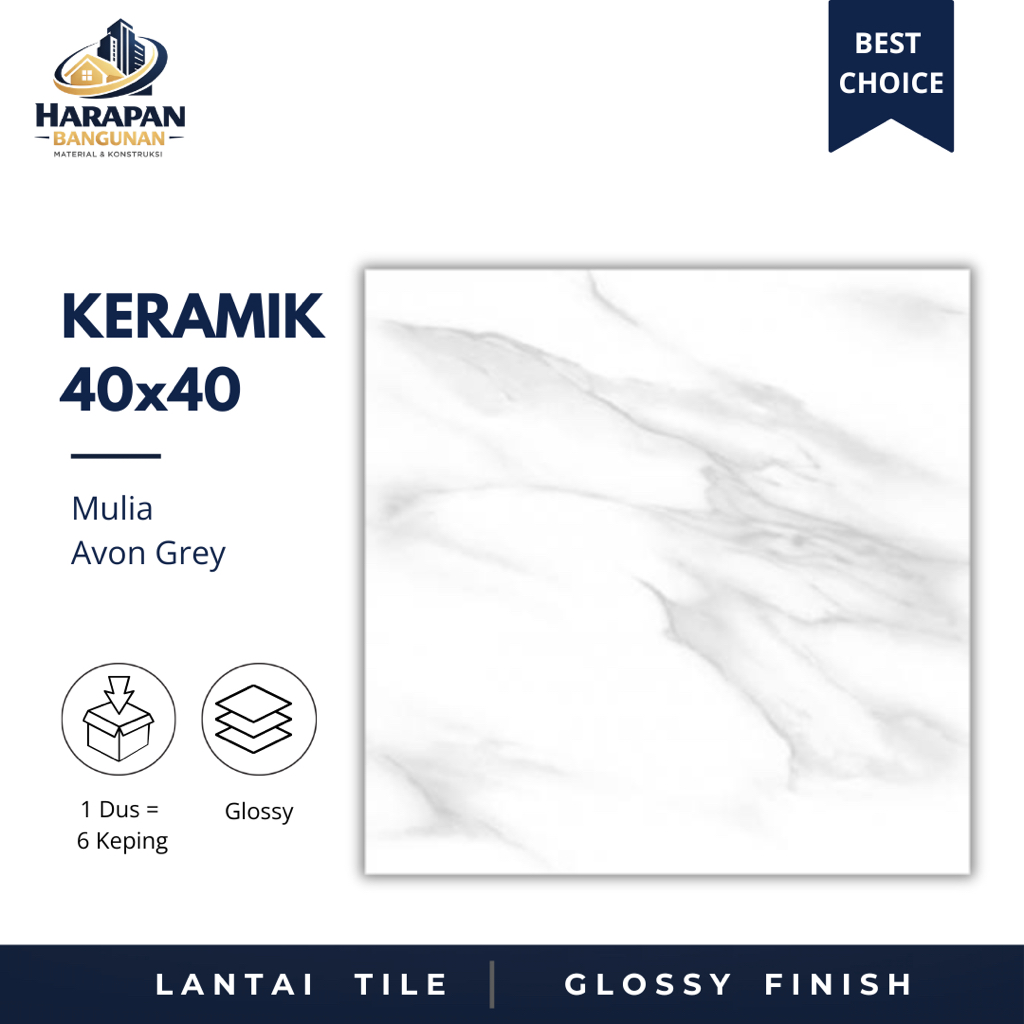 Keramik Lantai 40x40 Mulia Avon Grey Keramik Glossy Putih 40 x 40