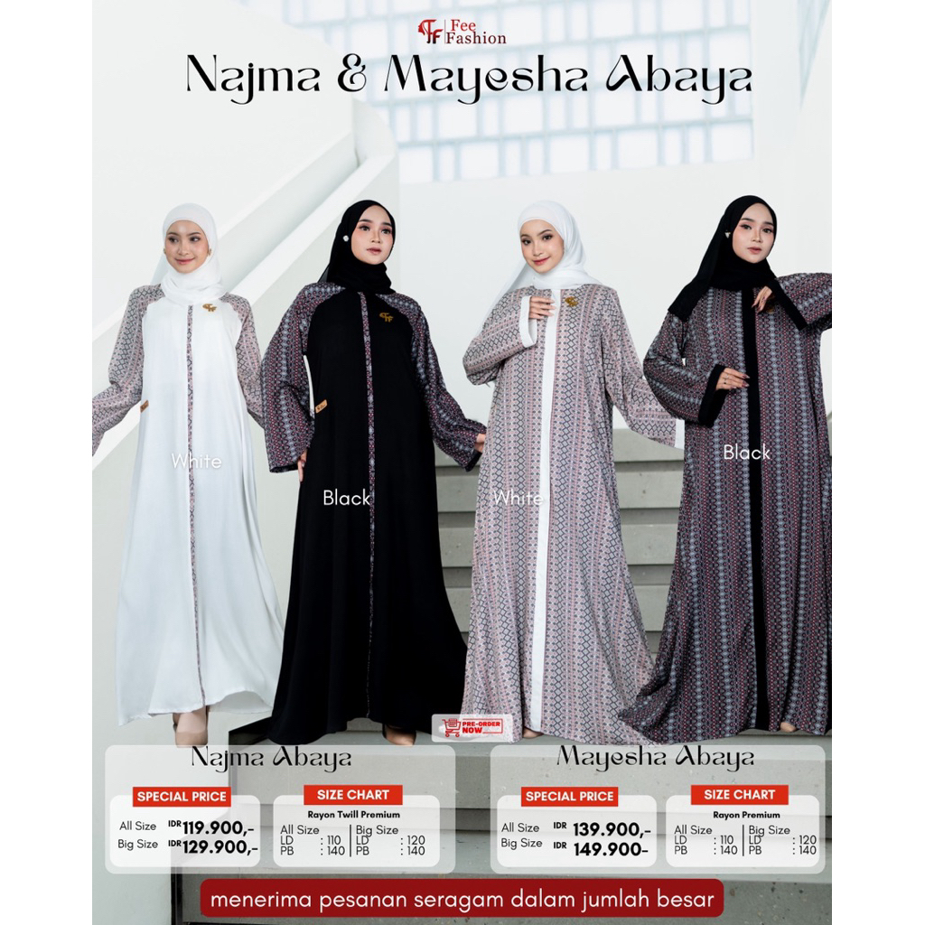 Najma Abaya & mayesha Abaya ,DRESS fee fashion,DRESS hitam putih, Abaya kombinasi