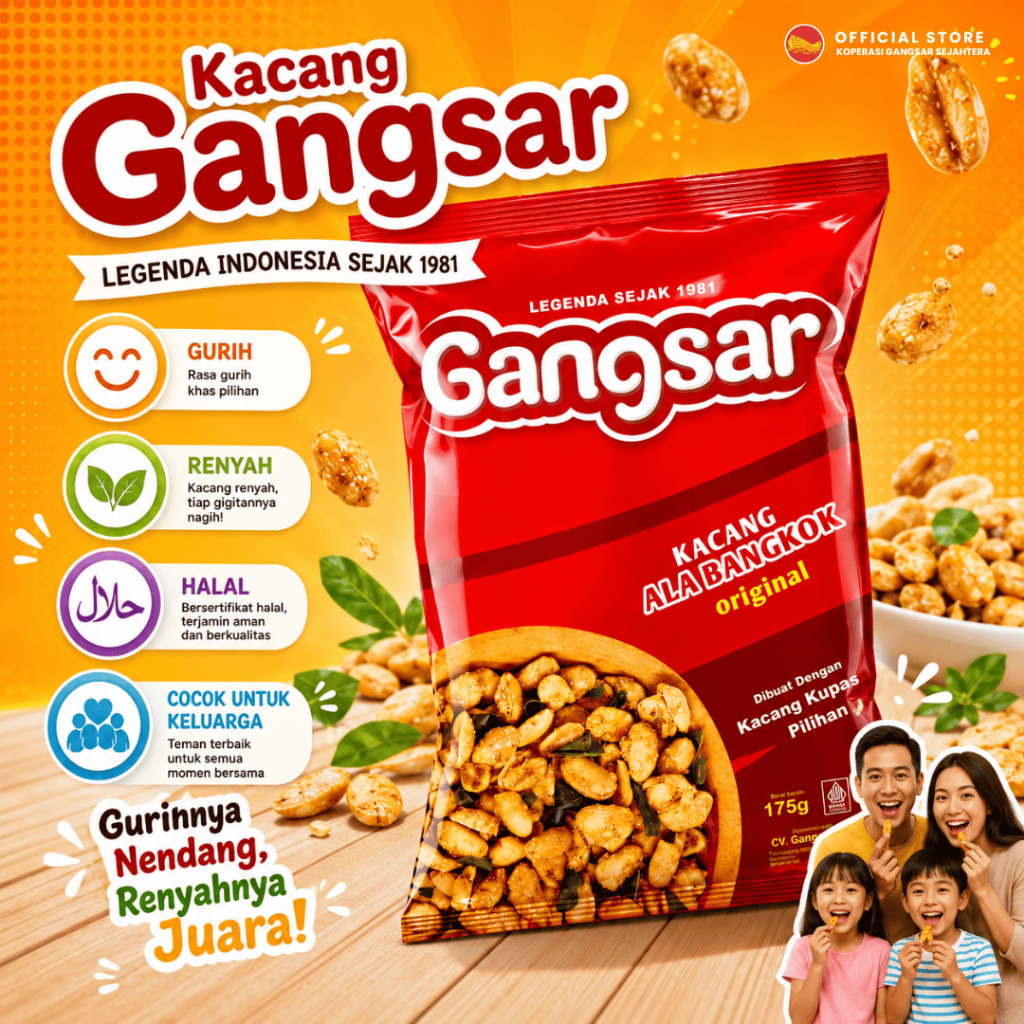 Cemilan Kacang Panggang Pedas Gangsar Ala Bangkok 175gr | Pedas Manis | Cocok Untuk Jajan Isi Toples