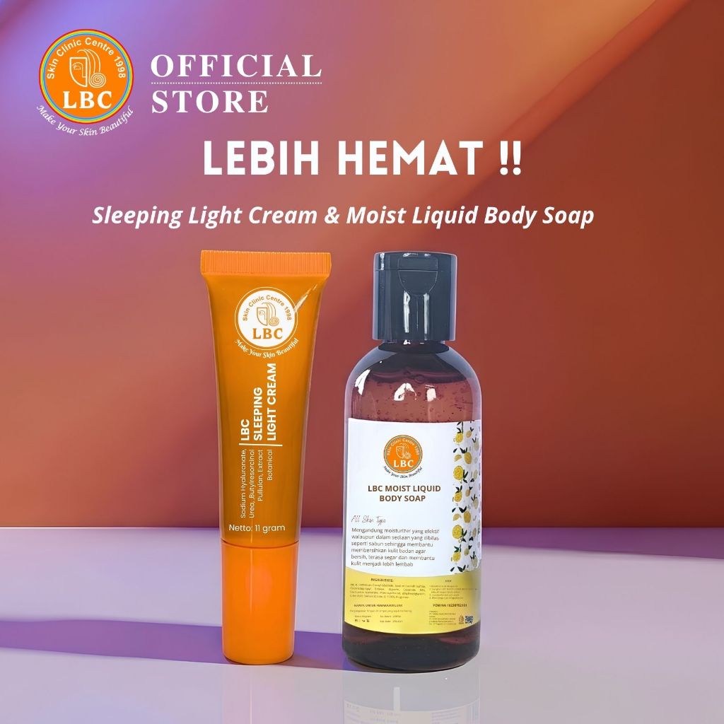 LBC-Paket Hemat sleeping light cream & Moist Liquid Body soap 60ml