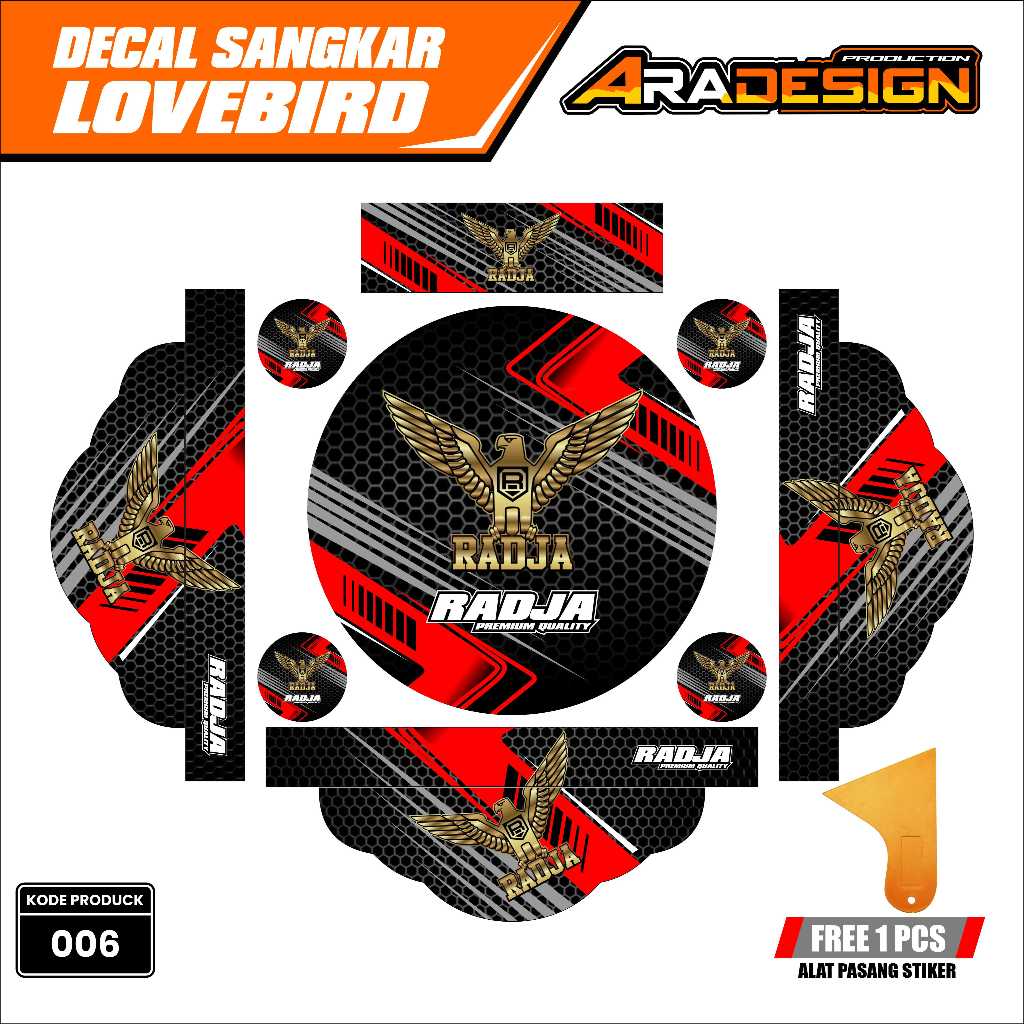 Decal Sangkar Lovebird Stiker Sangkar Lovebird Desain Terbaru Motif Radja Merah